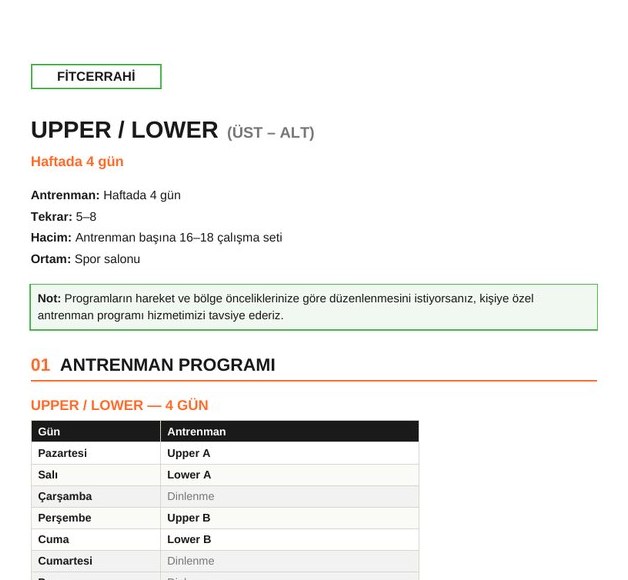 Upper Lower hazır programından örnek sayfa